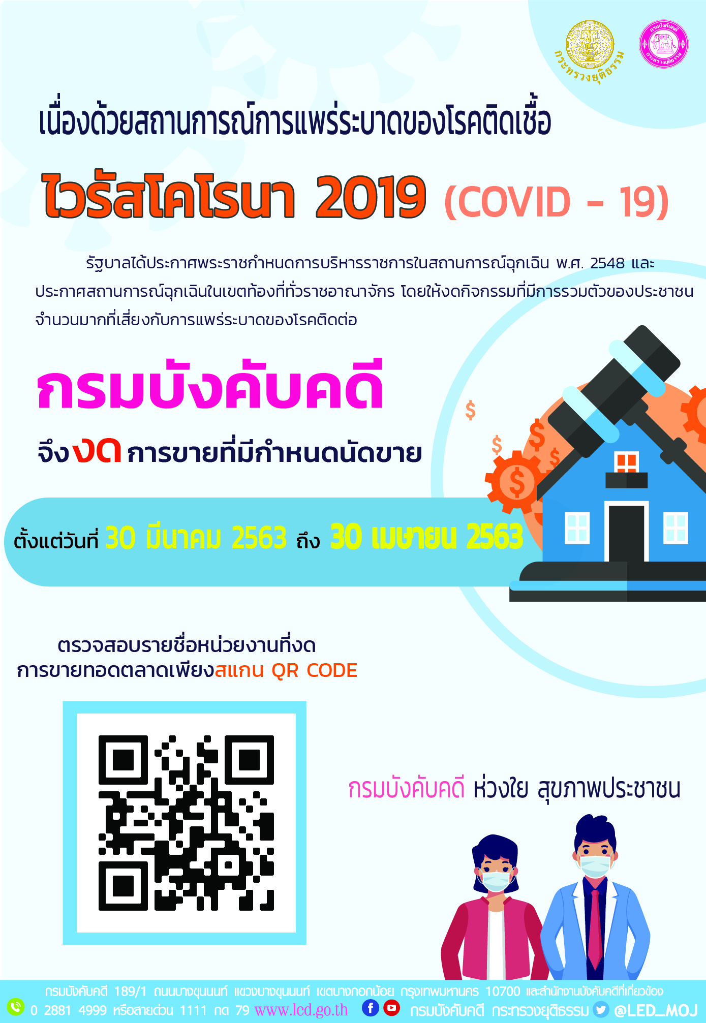 กรมบังคับคดี จึงงดการขายที่มีกำหนดนัดขาย ตั้งแต่วันที่ 30 มีนาคม – 30 เมษายน 2563